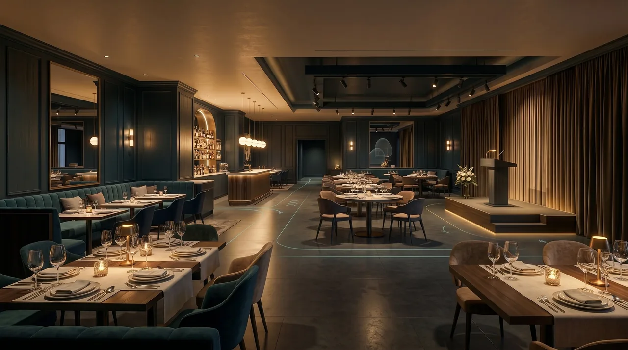 Premium hospitality venue showing layout, atmosphere, guest flow, and event booking confidence